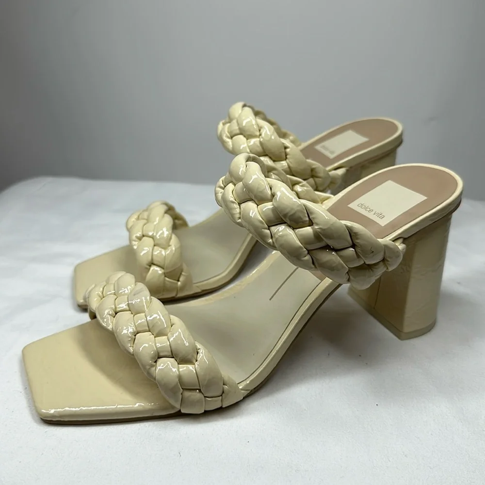 Dolce Vita | Women’s 9 Cream Patent Braided Block Heel Sandals Slides - Picture 1 of 7